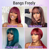 99J Red Bob Remy Wigs With Bangs 10inch Machine Made Wig Burgundy