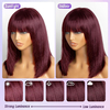 99J Red Bob Remy Wigs With Bangs 10inch Machine Made Wig Burgundy
