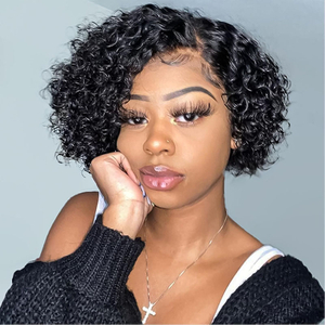 Short Curly Wigs 10 Inches Pixie Cut Curly Wigs Short Human Hair Wig for Women