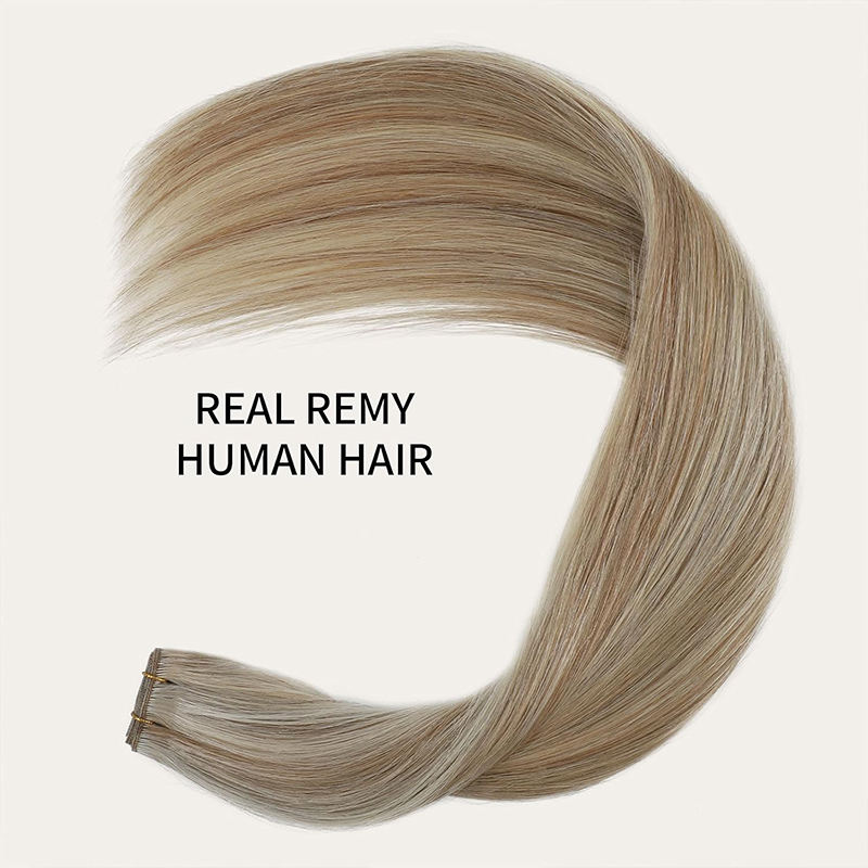 AngelBella Full Shine Genius Weft Hair Extension Human Hair 20 Inch Blonde Human Hair Weft Color Ash Blonde Highlight Bleach Blonde Hair Extensions Real Human Hair Hand Tied Weft