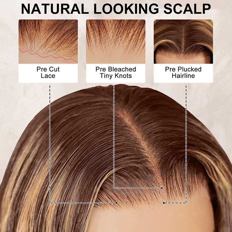 Ombre Blonde Brown Highlight Human Hair 13x4x1 T Part Lace Straight Wigs