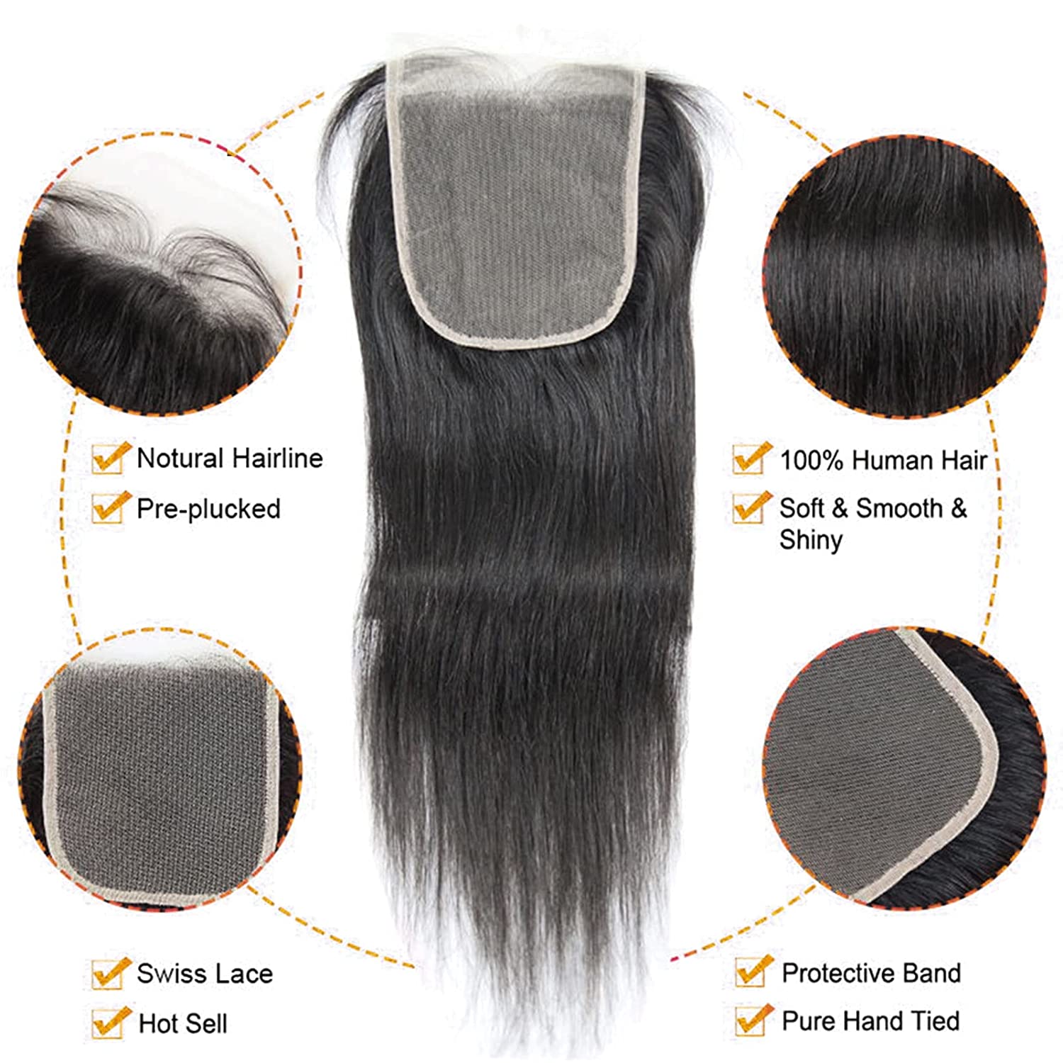 2022 New Lace Closure 4X4 Brazilian Virgin Straight Transparent Closure With Natural Hairline