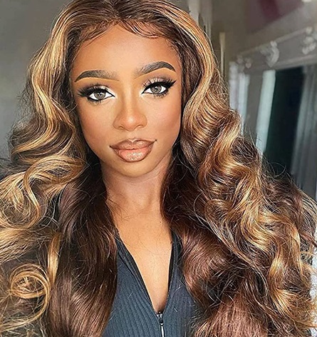 Pre Plucked Natural Hairline Highlight Body Wave Long Glueless Lace Front Wigs For Black Women
