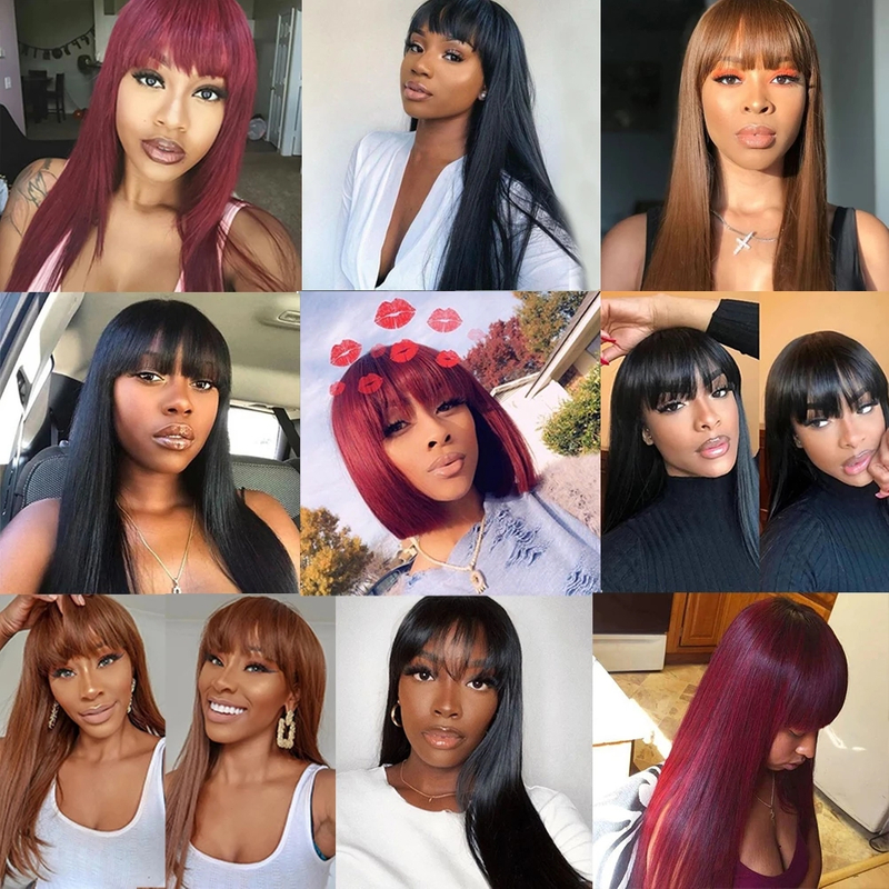 Straight Wigs with Bangs Human Hair for Black Women 10A Brazilian Wig