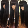 Angelbella Hair Straight Human Hair Wigs with Bangs Brazilian Virgin Human Hair 