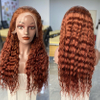 Wholesale Wigs Curly Human Hair Wigs Wine Ginger Brazilian Remy Water Wave Lace Front Wig 180% Pre Plucked