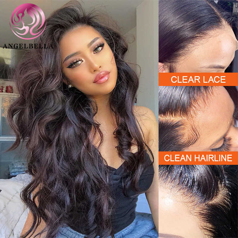 AngelBella Glory Virgin Hair Beauty Supply 13X4 1B# Body Wave Human Hair HD Lace Front Wigs