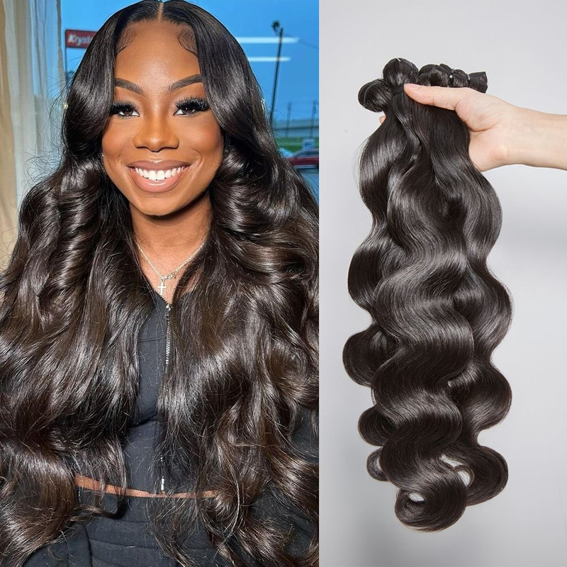 AngelBella Wholesale Natural Black Brazilian Virgin Human Hair Bundles Vendors Double Drawn Weft Body Wave Hair Extensions