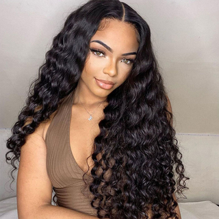 Wholesale Brazilian 30 Inches 13x4 Transparent Human Hair Lace Frontal Wig Glueless Deep Wave Lace Front Wigs for Black Women