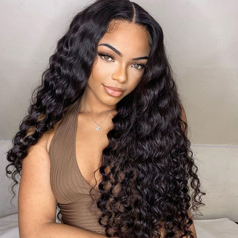 Wholesale Brazilian 30 Inches 13x4 Transparent Human Hair Lace Frontal Wig Glueless Deep Wave Lace Front Wigs for Black Women