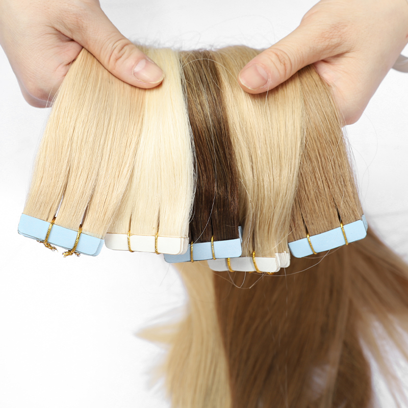 Wholesale 100% Raw Virgin Human Hair Tape in Extensions Cuticle Aligned Hair Bone Straight Tape in Hair Extensions Natural