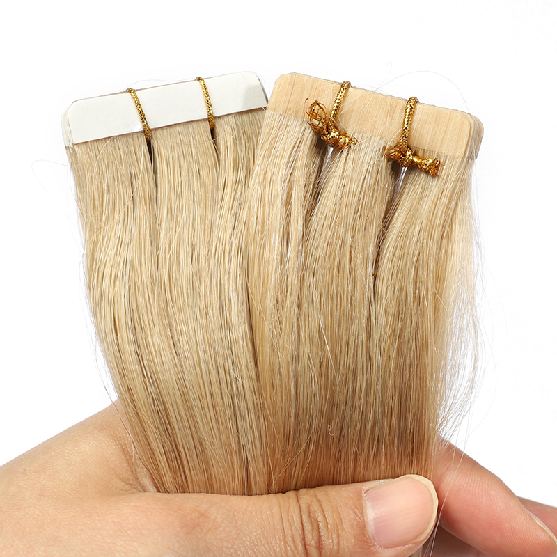 Tape in Hair Extensions Natural Blonde Human Hair Straight Invisible 613 Blonde Weft Tape 100% Raw Virgin Human Hair