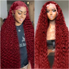 AngelBella 99J Burgundy Water Wave Human Hair Lace Front Wigs 180% Density Glueless 13x4 Transparent Swiss Lace Frontal Wig