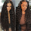 AngelBella 30 Inch 180% Density Glueless Deep Wave 13x4 Transparent Lace Front Human Hair Wigs for Black Women
