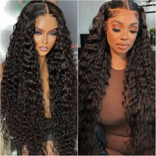 AngelBella 30 Inch 180% Density Glueless Deep Wave 13x4 Transparent Lace Front Human Hair Wigs for Black Women