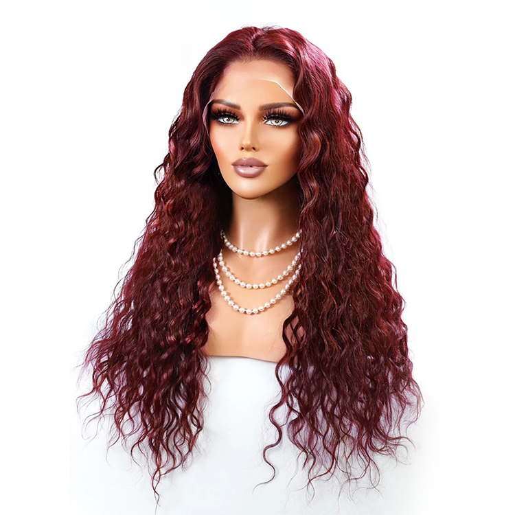 Angelbella 13x4 180% Density Glueless Brazilian Human Hair Transparent Lace Frontal Wigs 99J Water Wave Lace Front Wig for Women