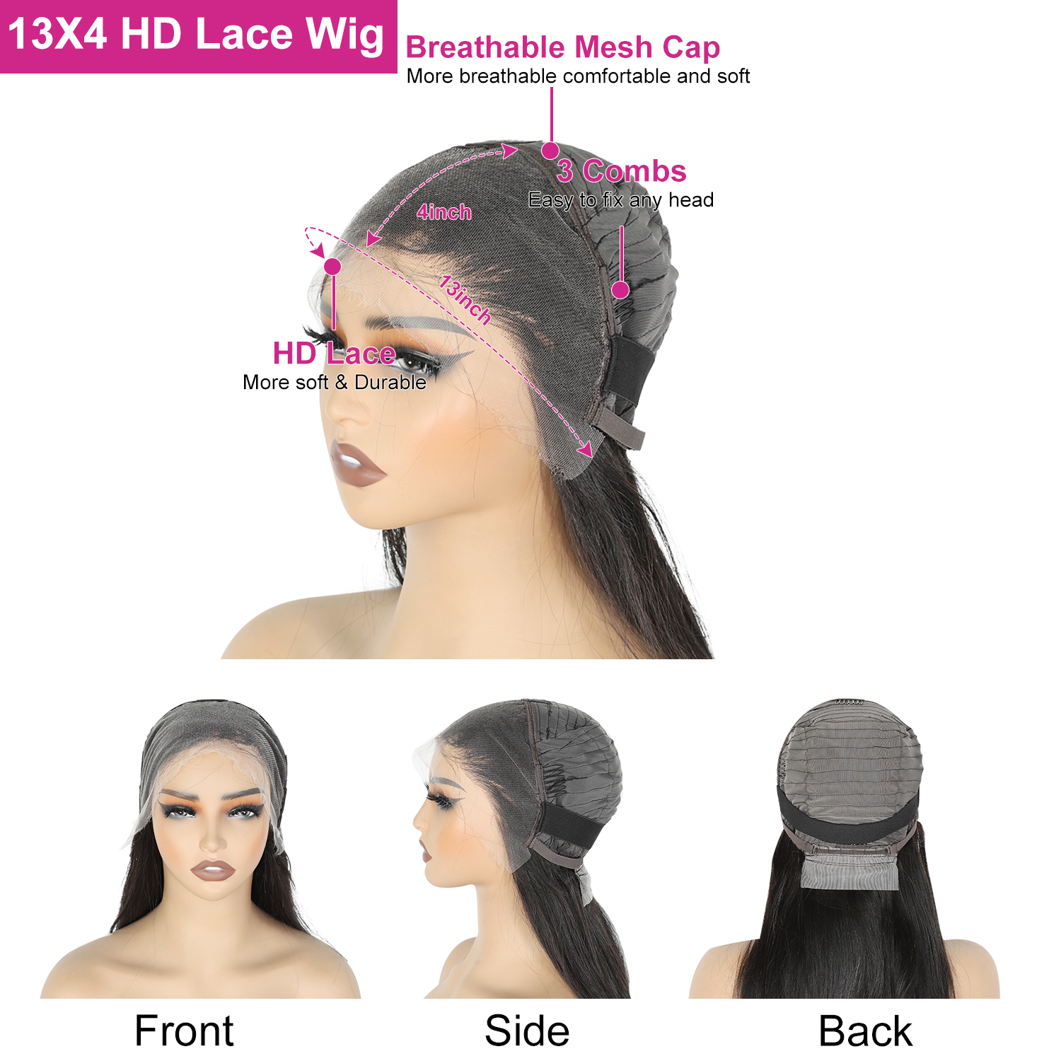 40 Inch 13X4 Brazilian Human Hair Natural Black Body Wave Long Length Swiss HD Glueless Lace Front Wig for Black Women