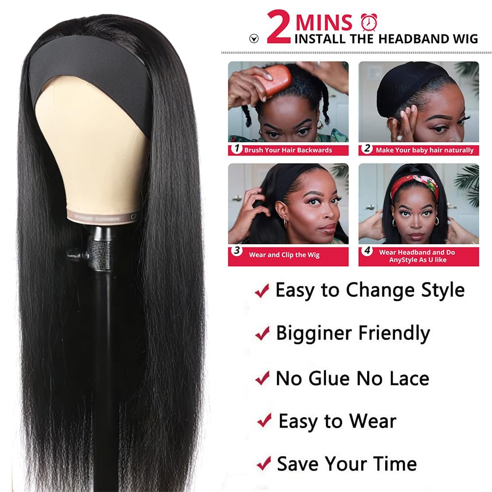 Straight Hair Headband Wig Brazilian Human Hair Headband Wigs For Black Women 