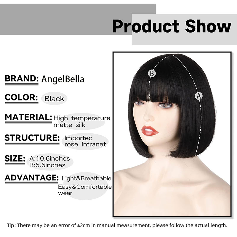 Full Machine Straight Bob Wigs with Bang for Women 8 10 12 14 16 Inch