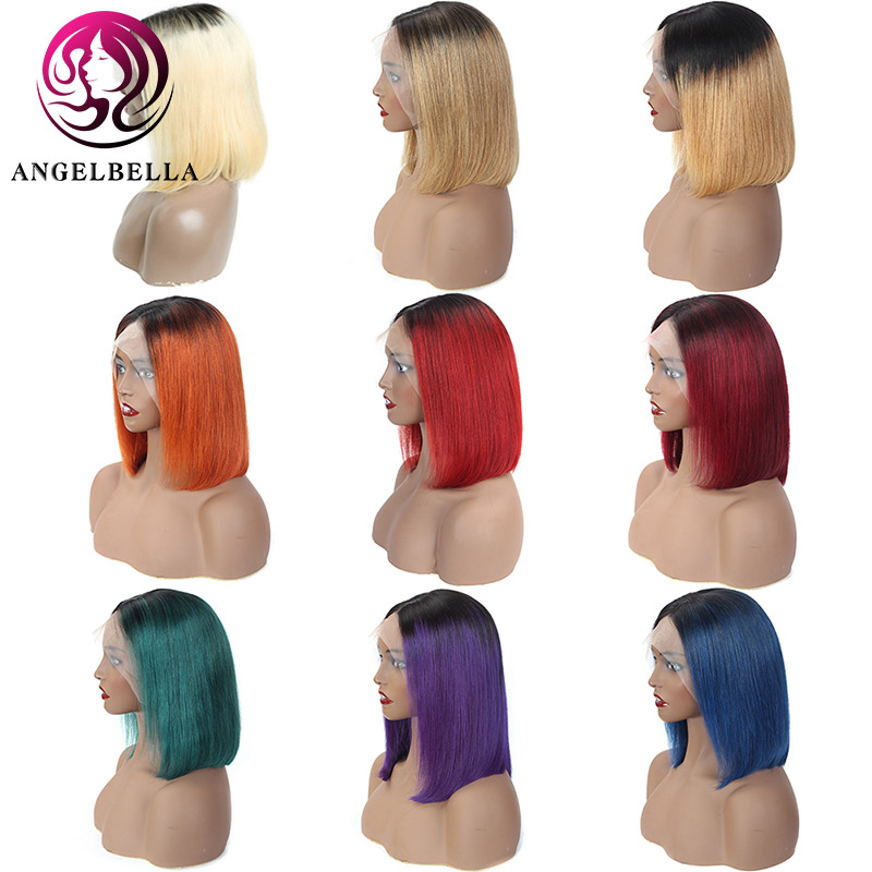 Human Hair Bob Wigs Colored 150 Density Wholesale Remy Hair Lace Front Wigs