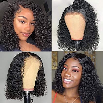 Short Curly Bob Wigs Brazilian Virgin Human Hair 13x4 HD Transparent Lace Front Wigs 