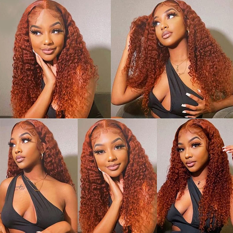 Ginger Orange Color Deep Curly Lace Frontal Wig 13x4 HD Transparent Lace Wigs