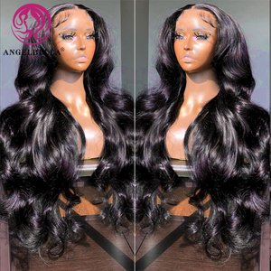 Angelbella Queen Doner Virgin Hair Natural Black 13x4 150% Density Body Wave Human Hair HD Lace Frontal Wig 