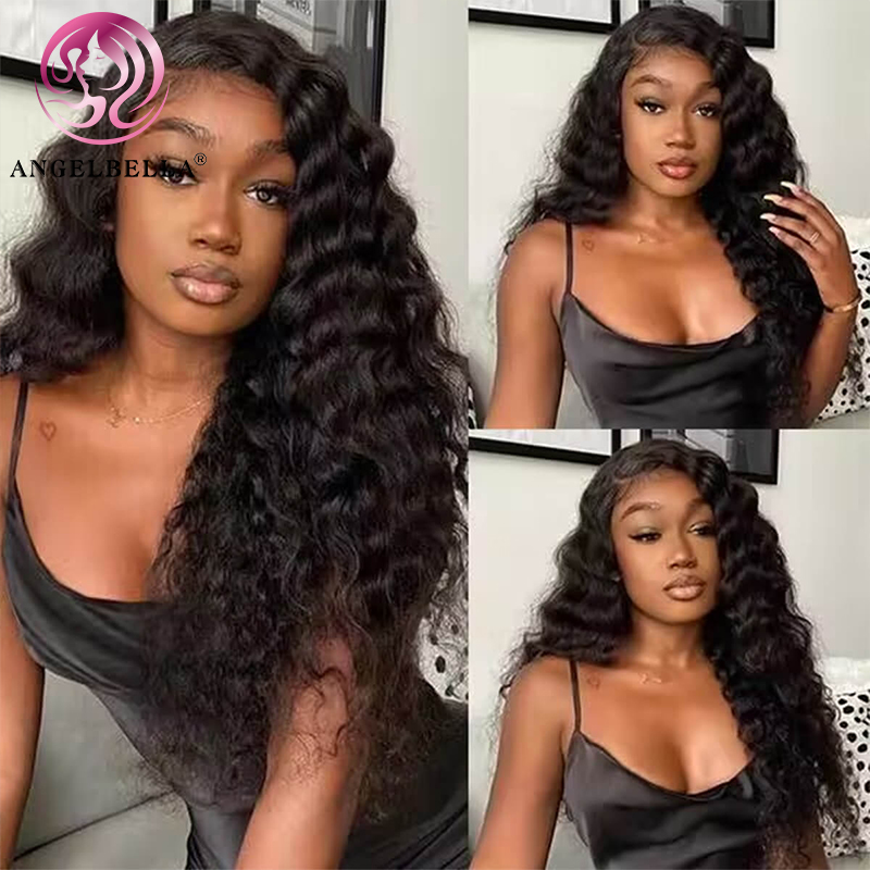 Angelbella Queen Doner Virgin Hair Wholesale 13x4 Loose Deep Wave Brazilian Human Hair Wigs 32 34 Inch Transparent Curly Lace Front Wig For Black Women