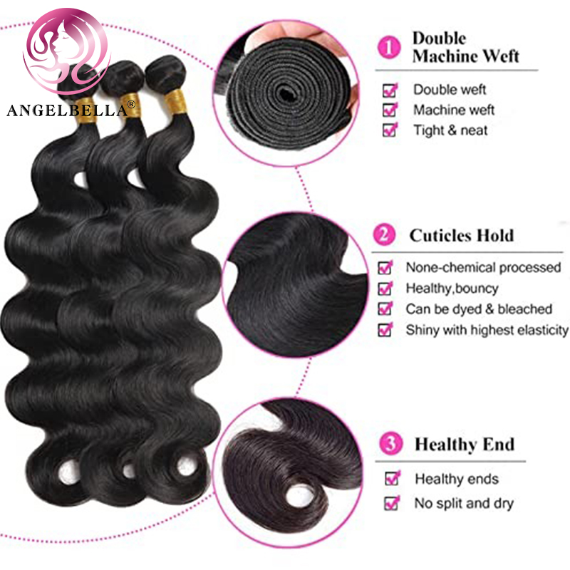  Angelbella Queen Doner Virgin Hair Best Quality Unprocessed Brazilian 1B# Human Hair Bundles 