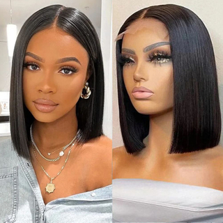 Wholesale Brazilian Human Hair Lace Frontal Wig Transparent Swiss Glueless Smooth Straight Short Bob Wigs for Black Women