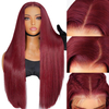 99J Burgundy Wine Red Silky Straight Transparent T Part Lace Front Wigs