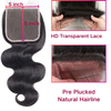 2022 Body Wave 5x5 Transparent Lace Closure Virgin Brazilian Human Hair Swiss Lace Closure 