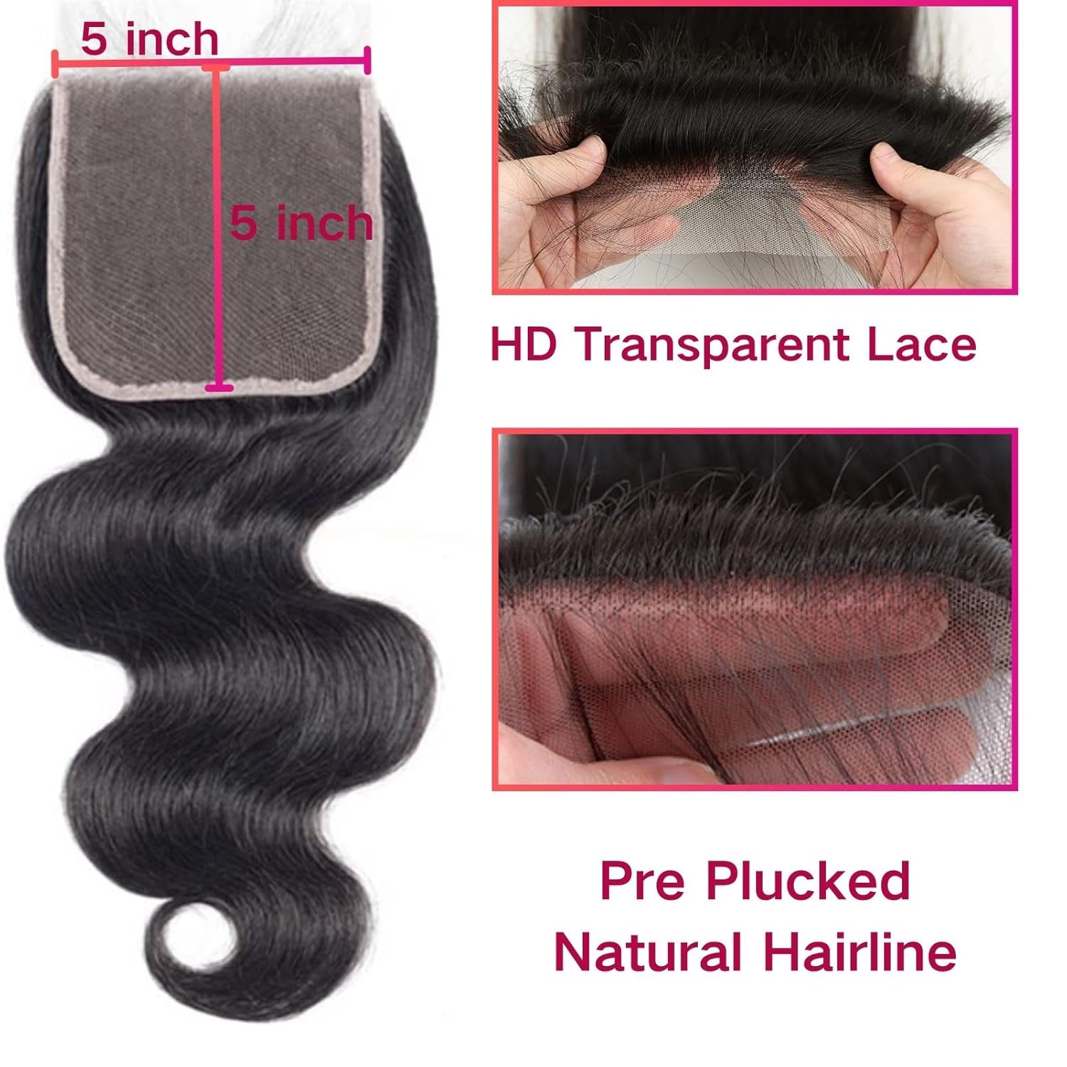 2022 Body Wave 5x5 Transparent Lace Closure Virgin Brazilian Human Hair Swiss Lace Closure 