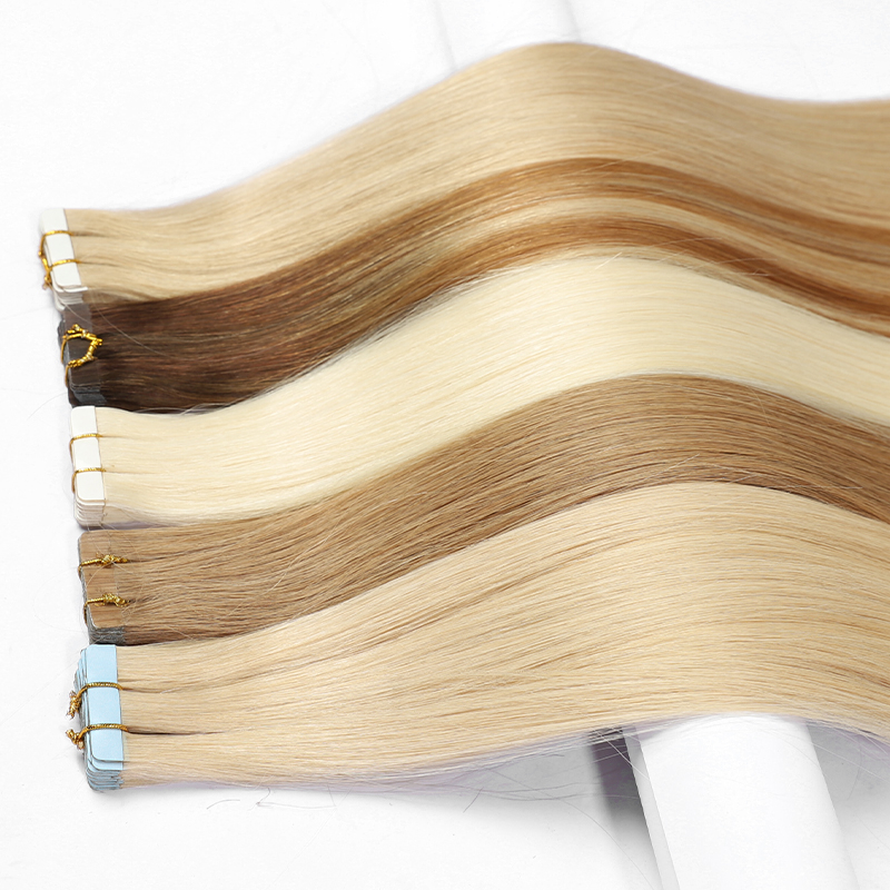 Natural Blonde Tape in Hair Extensions Human Hair Straight Invisible 613 Blonde Bone Straight Tape 100% Raw Virgin Human Hair