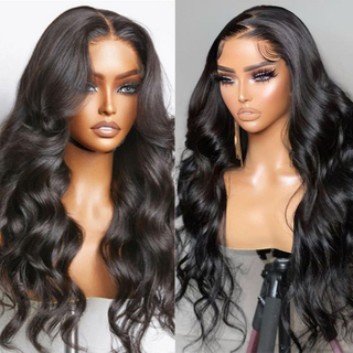 AngelBella 30 Inch Natural Black 4*4 5*5 Body Wave Transparent Glueless Lace Closure Wigs Human Lace Front Wig for Black Women