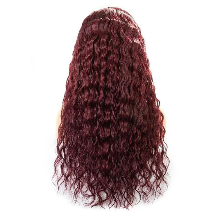 Angelbella 13x4 180% Density Glueless Brazilian Human Hair Transparent Lace Frontal Wigs 99J Water Wave Lace Front Wig for Women