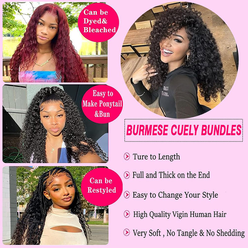 Factory wholesale Burmese Curly Human Hair Bundles 8-40 Inch Top Grade Unprocessed Virgin Burmese Water wave Hair Extension 100% Real Human Hair Natural Color Human Hair Weft Extensions
