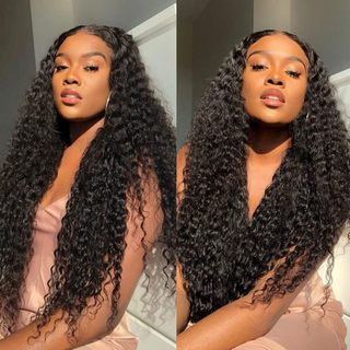 AngelBella Natural Color Jerry Curly 4x4 Long Virgin Remy Hair Wig HD Transparent Glueless Human Hair Lace Closure Wig