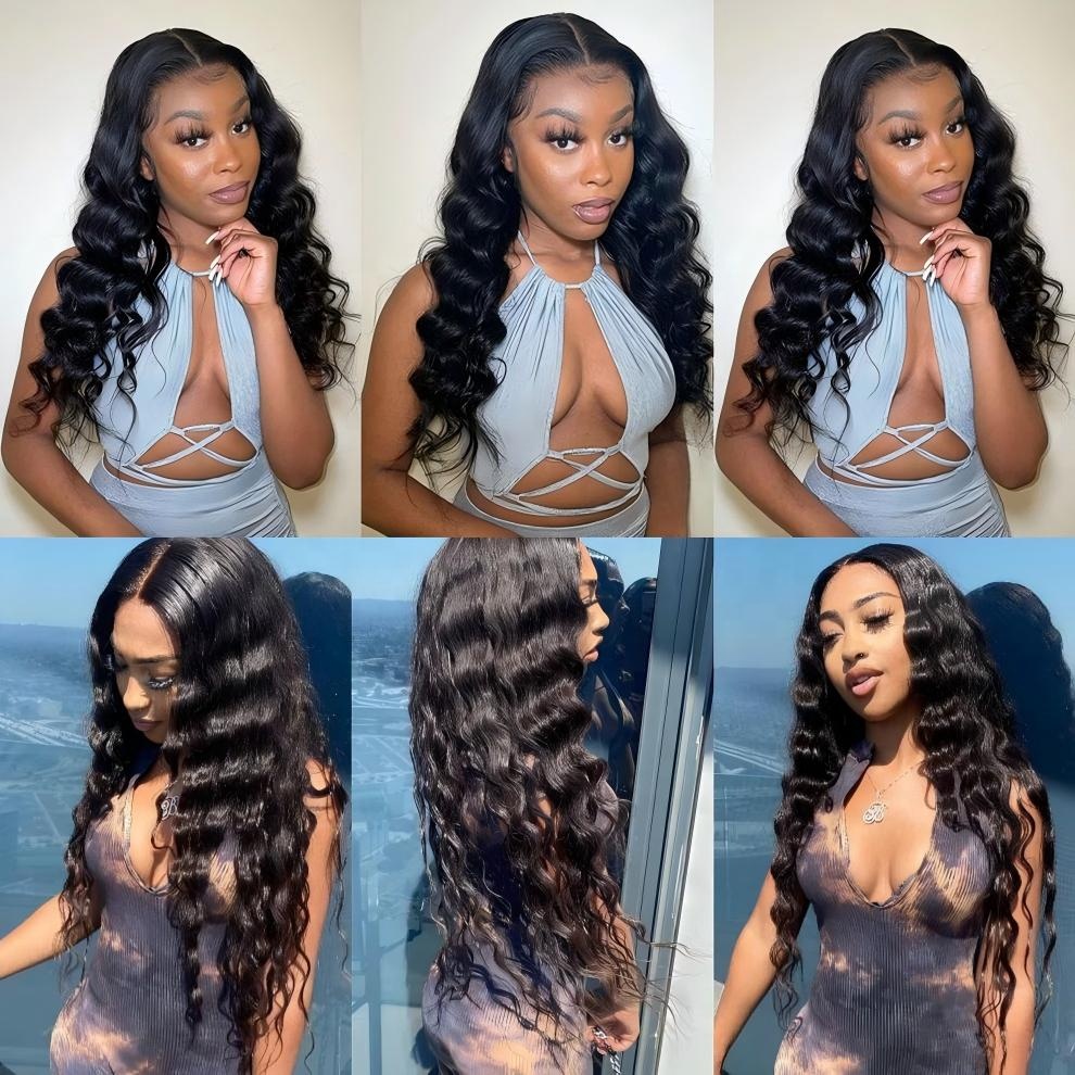 AngelBella 200% Density Hair Natural Color 4x4 Ocean Wave Wig Human Hair Glueless Lace Closure Human Hair Wigs for Women