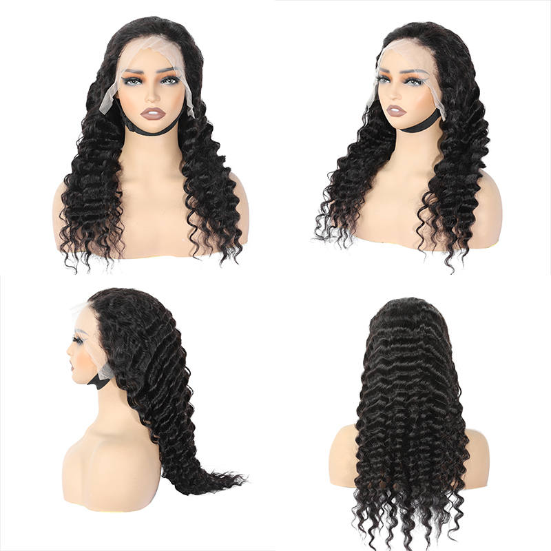 Wholesale High Quality 30 Inch 13x4 Human Hair Wig Transparent Swiss Lace Deep Wave Glueless Lace Frontal Hair Wigs