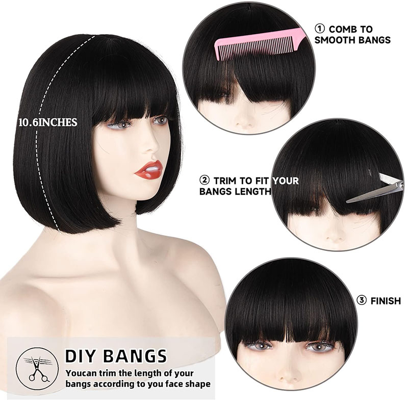 Full Machine Straight Bob Wigs with Bang for Women 8 10 12 14 16 Inch