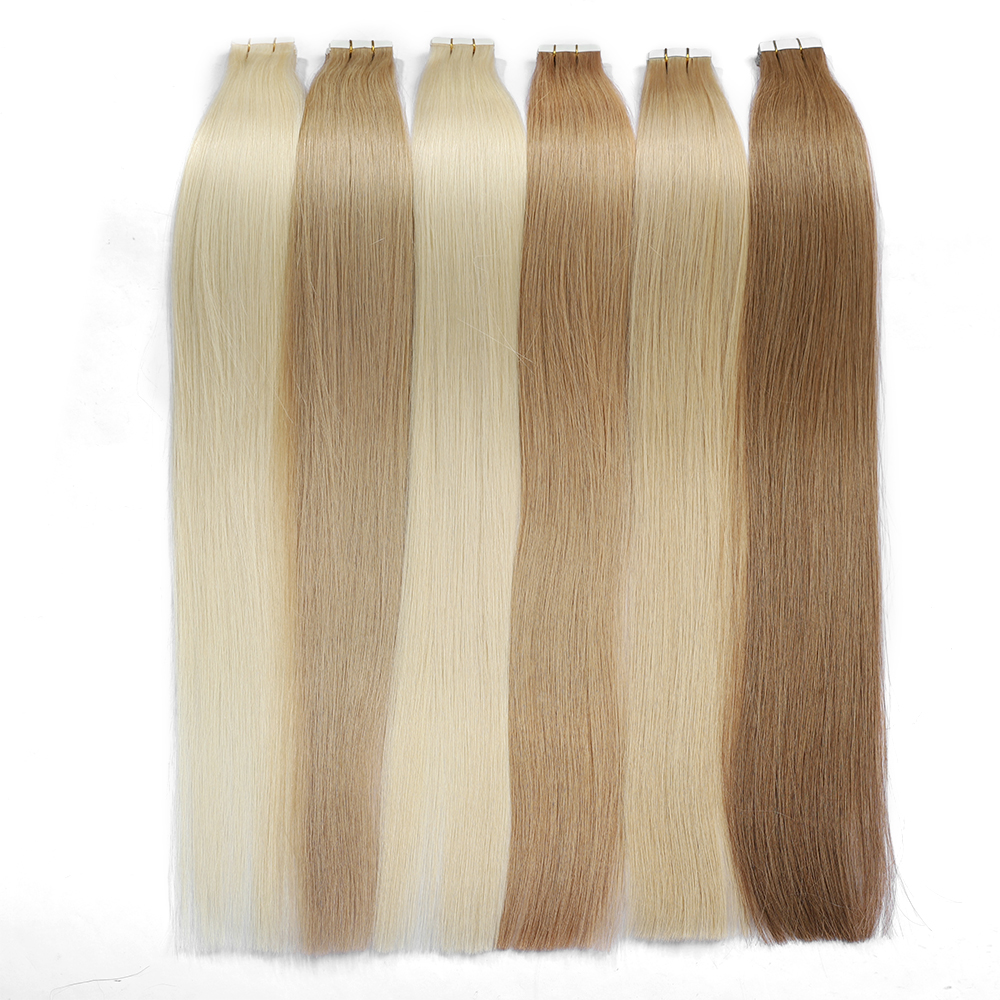 Angelbella Vendor Wholesale Blonde Tape in Extensions Real Human Hair Invisible Hair Extensions Tape ins Platinum Blonde PU Skin Weft Tape in Hair Extensions Real Hair for Women 8-32 Inch