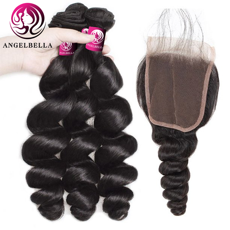 Human Hair Bundles Weave Deals Natural Black Loose Wave Hair Bundle with Closure Frontal 