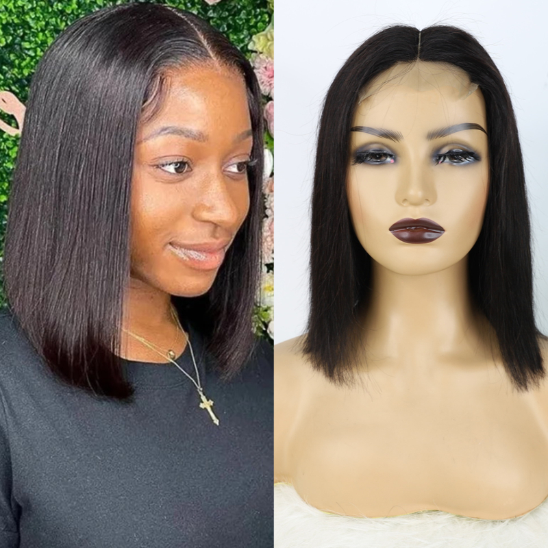 Short Lace Closure Bob Wig T Part 4x1 Remy Human Hair for Black Women