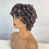 Short Kinky Curly Wig for Women Black Ombre Brown Human Hair Wigs Big Bouncy Fluffy Wavy Curly Wig