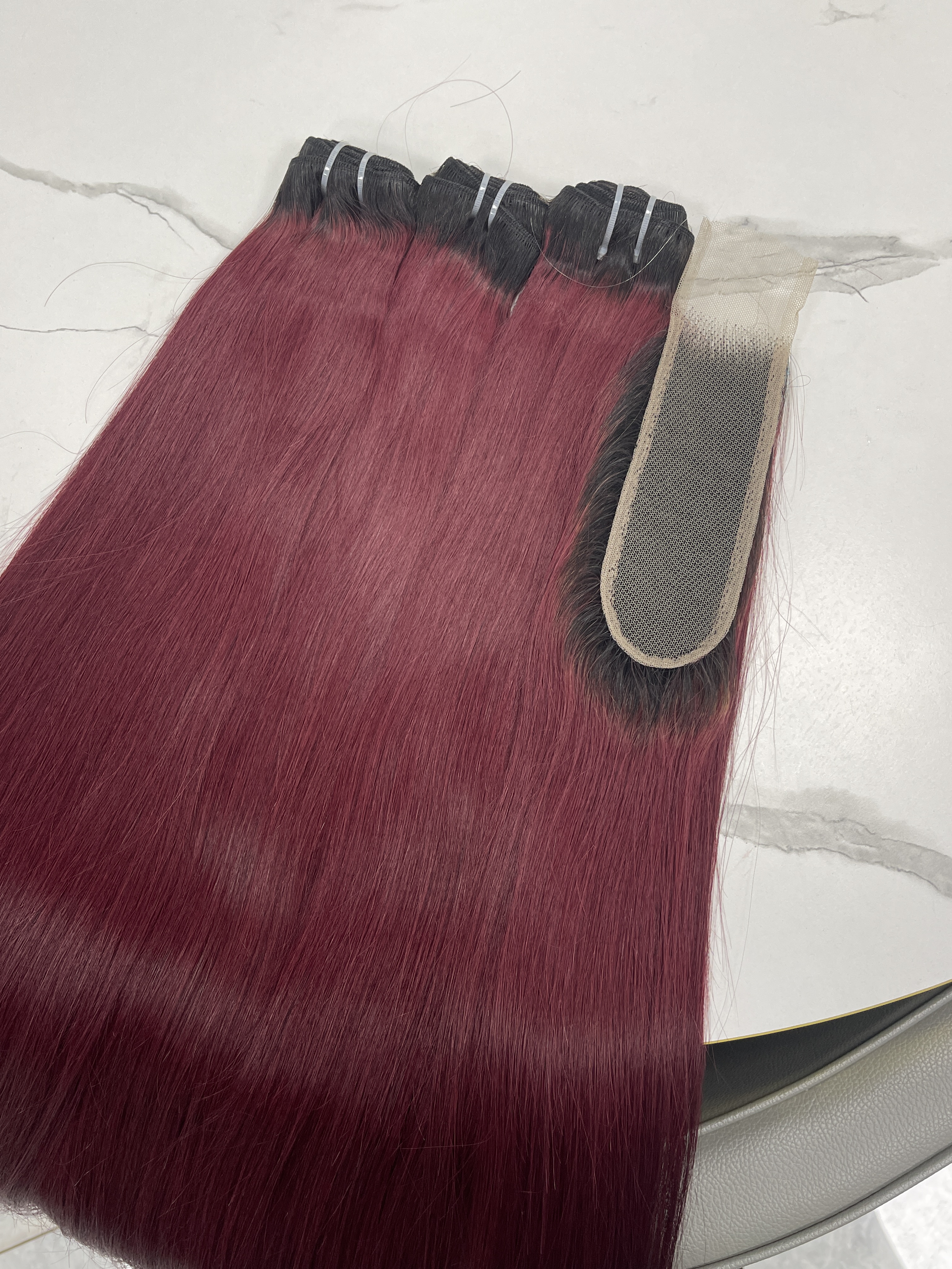 Wholesale 99J Burgundy Straight Bundles with Closure Human Hair Wine Red Bundles With 4x1 Lace Closure
