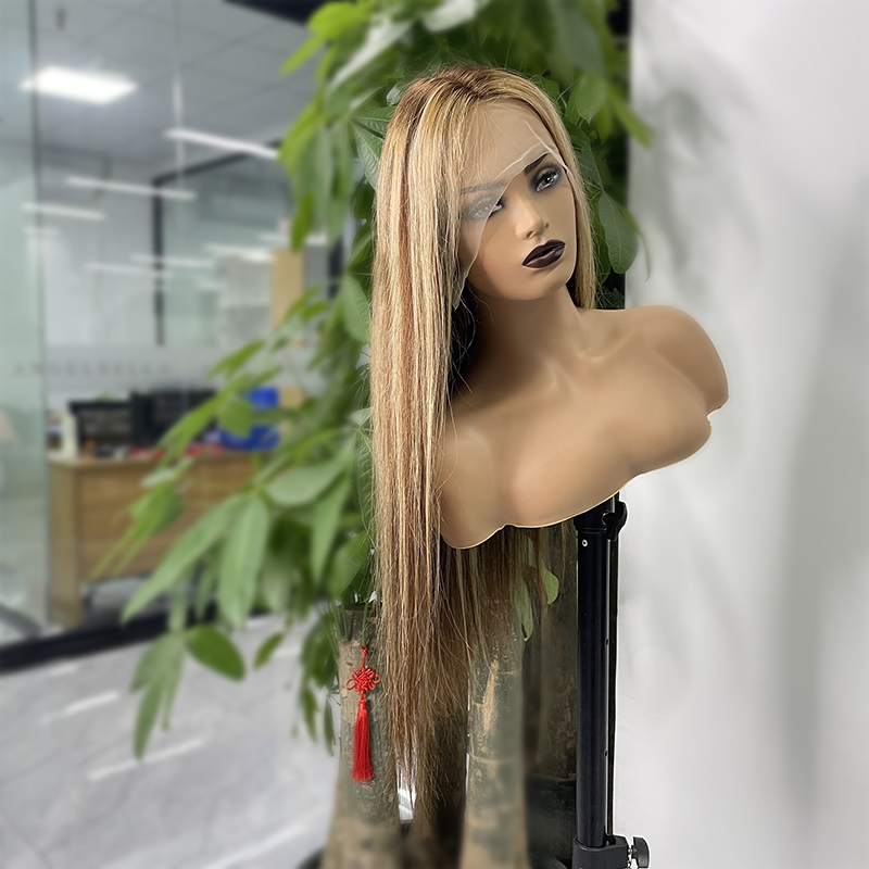 Ombre Honey Blonde Human Hair Wigs 4/27 Straight Highlight 13x4 Lace Front 100% Virgin