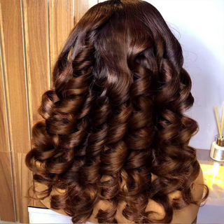 Natural Hairline Glueless 150% Density Bouncy Wavy Spring Curly Brown Blonde Highlight HD Lace Human Hair Wigs For Women