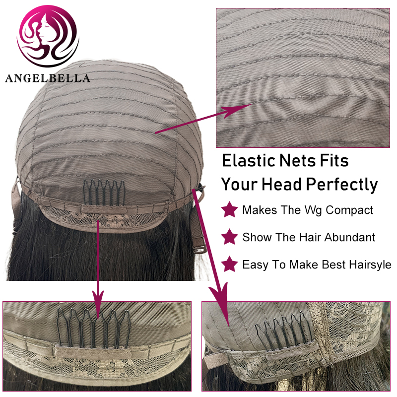 Angelbella Hair Straight Human Hair Wigs with Bangs Brazilian Virgin Human Hair 