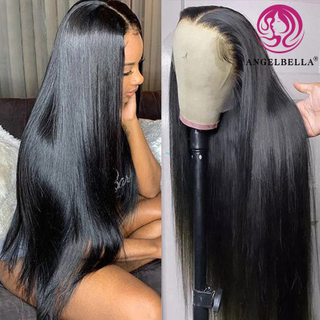 AngelBella Queen Doner Virgin Hair 13X4 Straight 1B# Human Hair HD Lace Wig Cuticle Aligned Hair Wigs